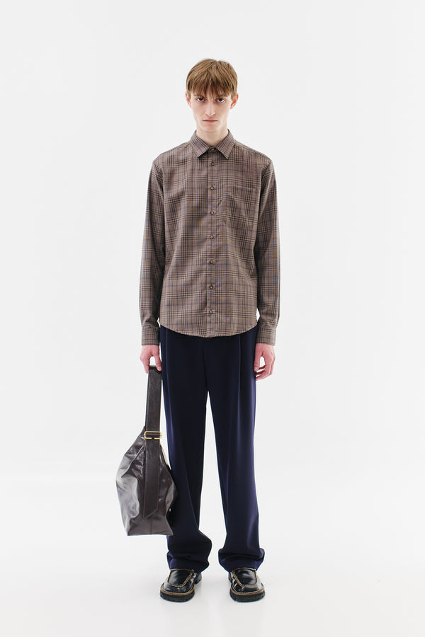 Shirt Slim Virgin Wool Checked, Blue-Brown