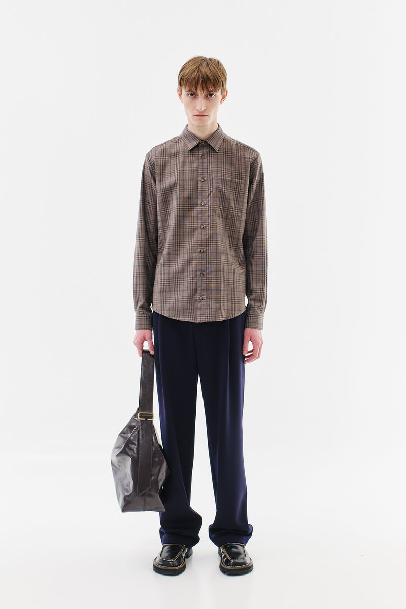 Shirt Slim Virgin Wool Checked, Blue-Brown