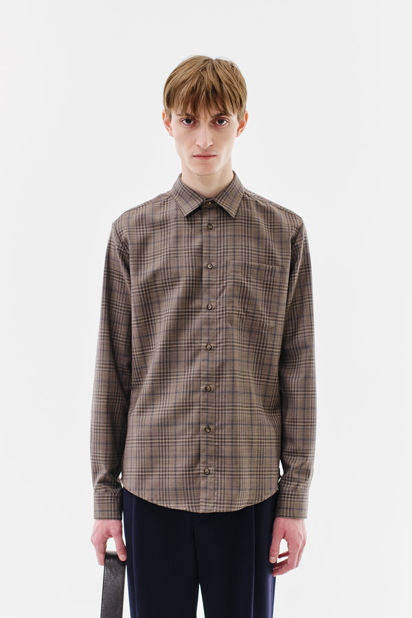Shirt Slim Virgin Wool Checked, Blue-Brown