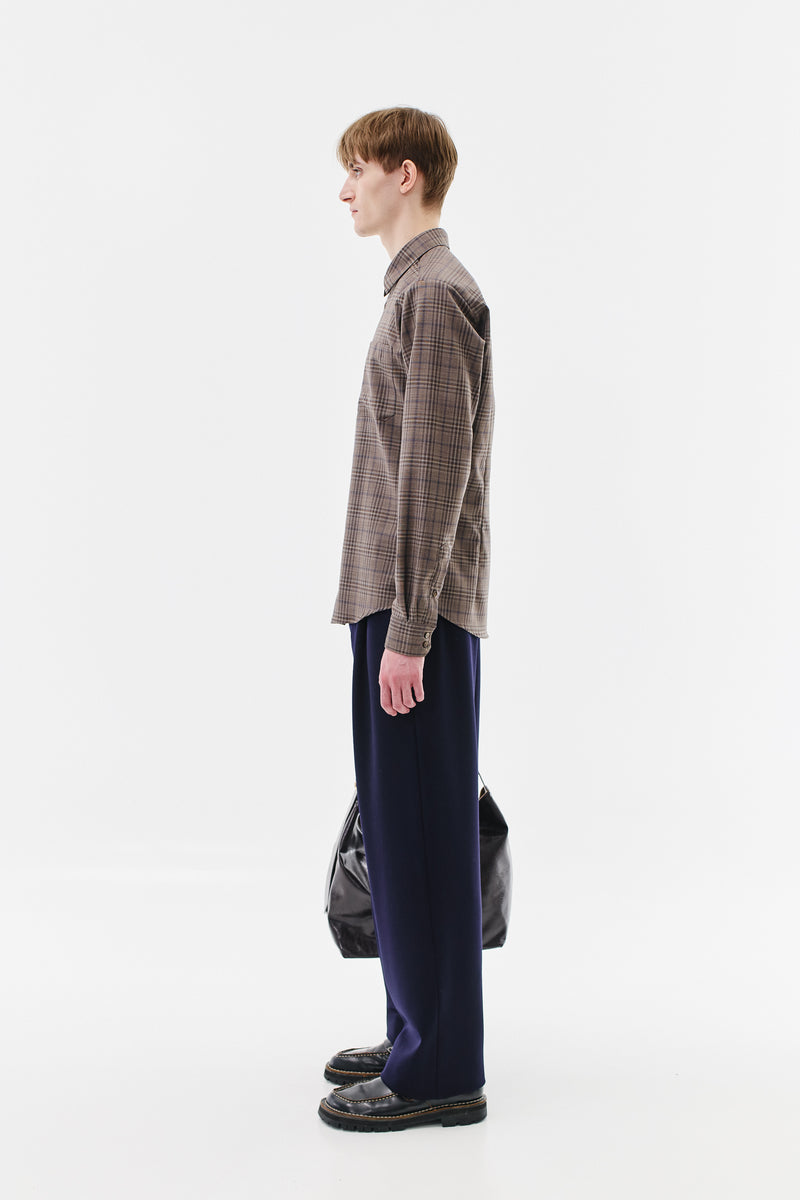 Shirt Slim Virgin Wool Checked, Blue-Brown