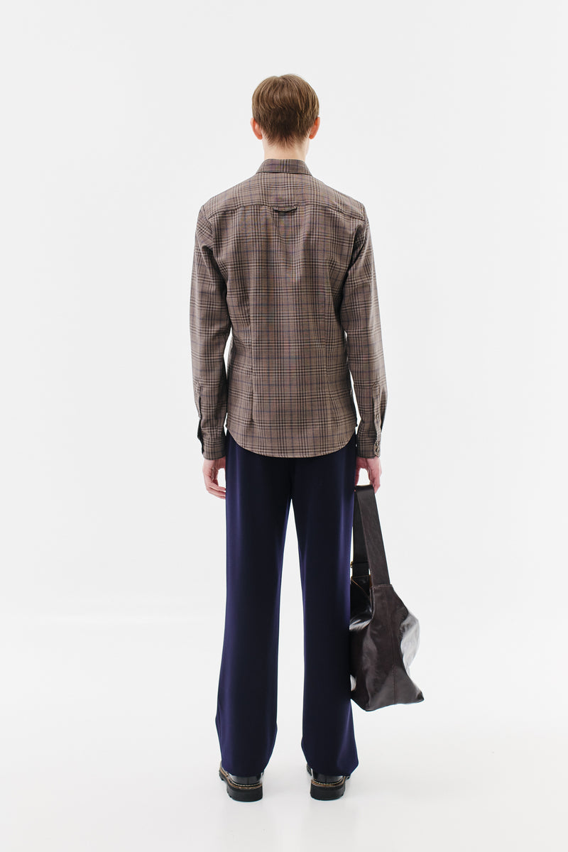Shirt Slim Virgin Wool Checked, Blue-Brown