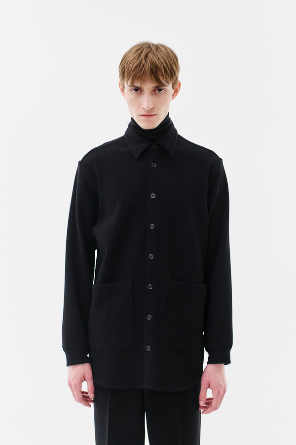 Wool Stretch Overshirt, Black