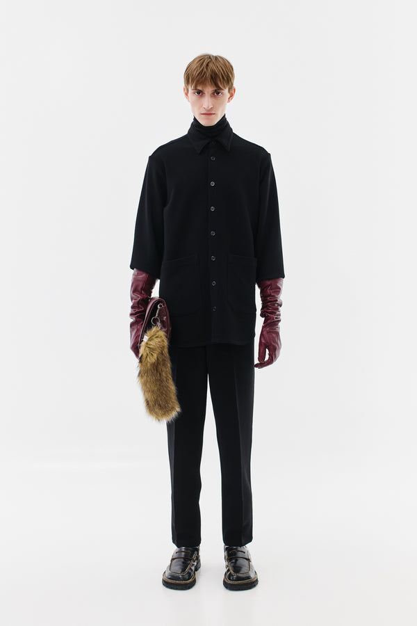 Wool Stretch Overshirt, Black