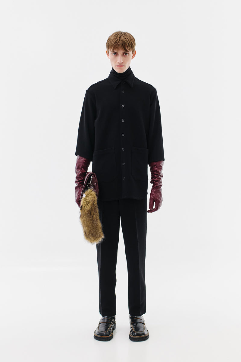 Wool Stretch Overshirt, Black
