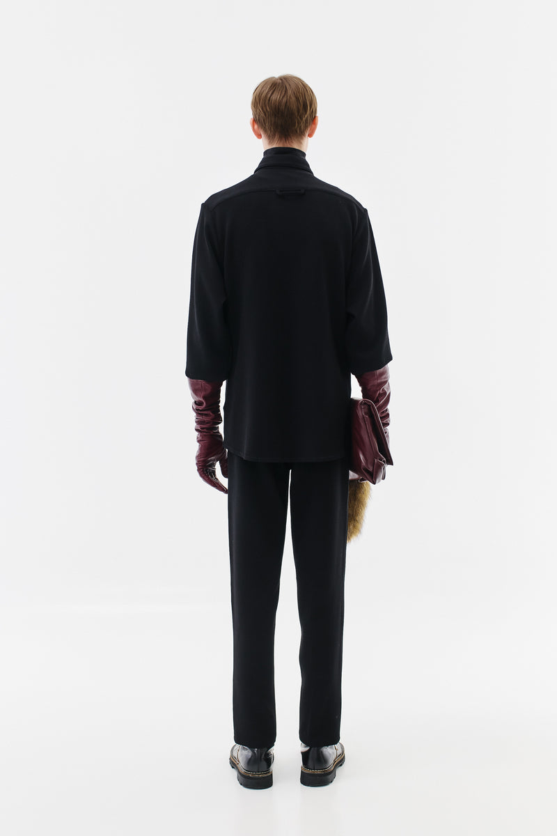 Wool Stretch Overshirt, Black