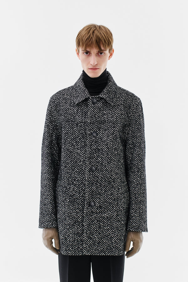 Jacket Herringbone Virgin Wool Blend, Black & White