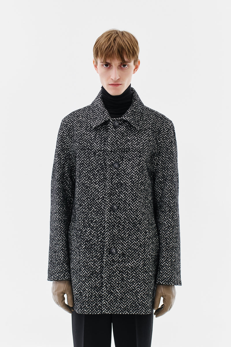 Jacket Herringbone Virgin Wool Blend, Black & White