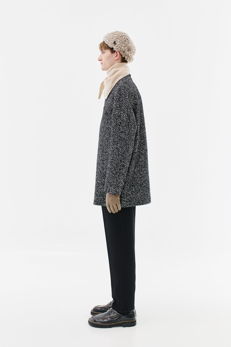 Jacket Herringbone Virgin Wool Blend, Black & White