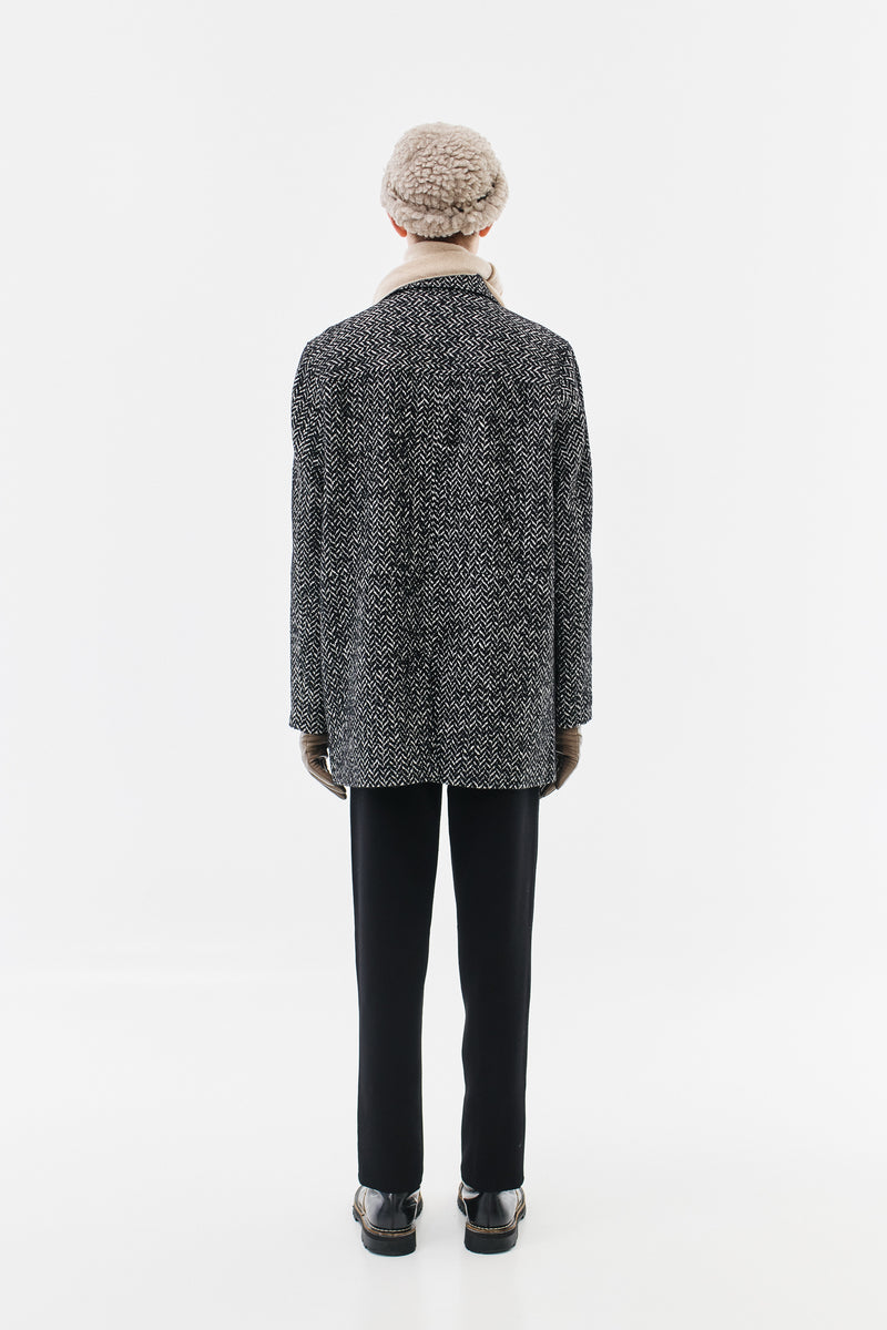 Jacket Herringbone Virgin Wool Blend, Black & White