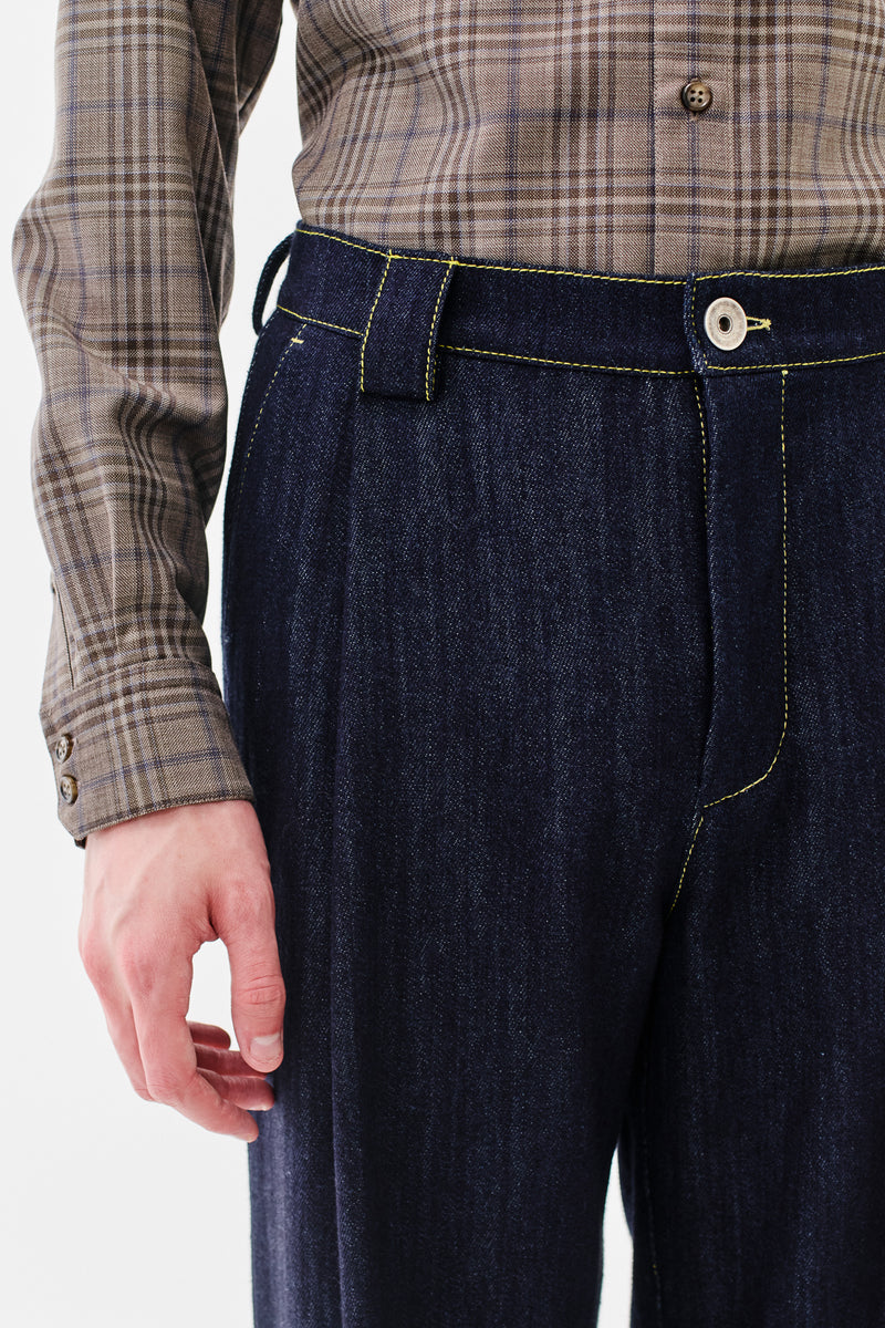 Pleated Trousers Blue Denim