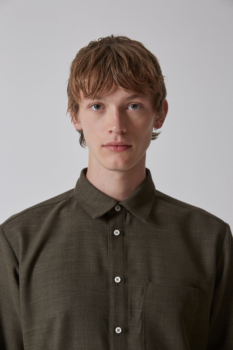 Shirt Slim Fit Virgin Wool, Olive