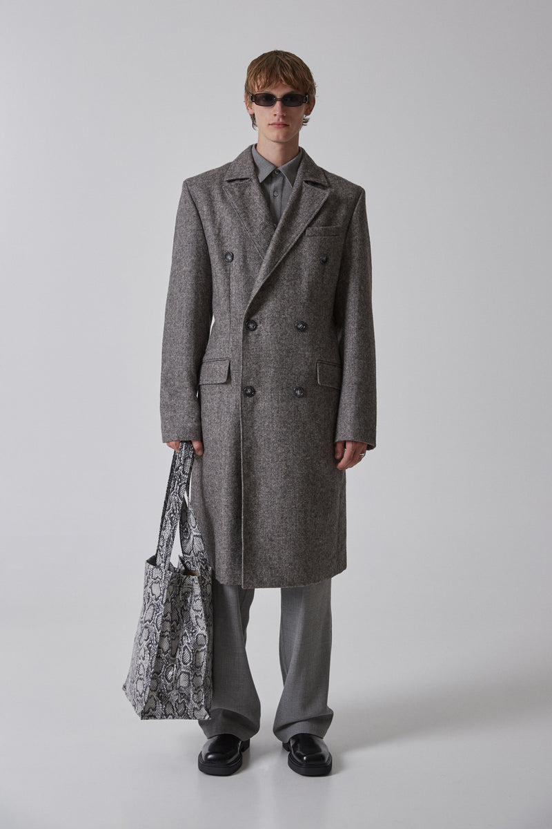 Coat Double-Breasted Virgin Wool & Linen, Grey