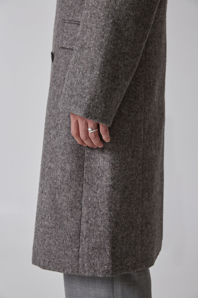 Coat Double-Breasted Virgin Wool & Linen, Grey