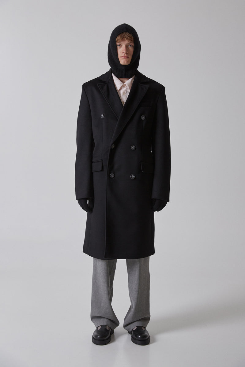 Coat Double-Breasted Virgin Wool & Cashmere Tefloned, Black