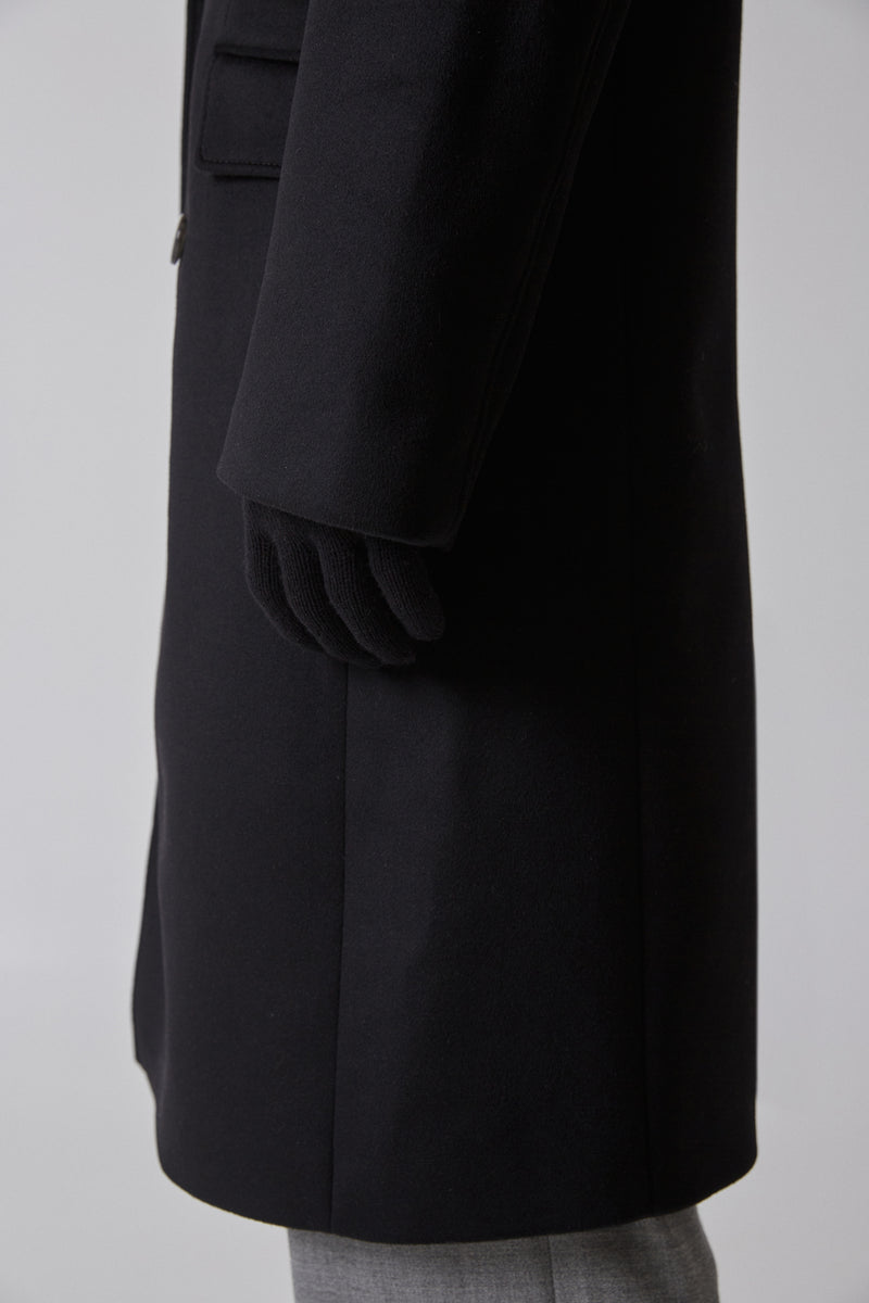 Coat Double-Breasted Virgin Wool & Cashmere Tefloned, Black