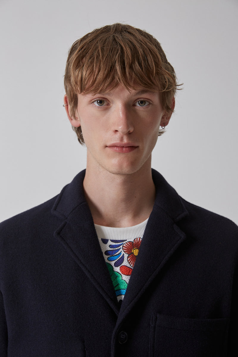 Jacket Virgin Wool Knitted Optic Navy