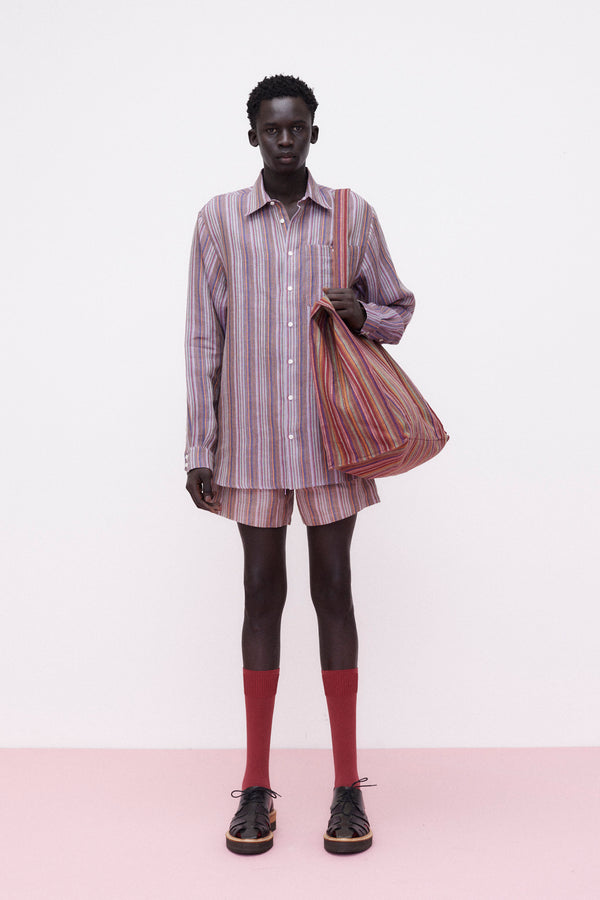 Shirt Classic Pure Linen Striped, Multi-Color