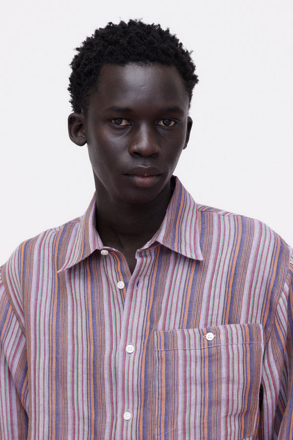 Shirt Classic Pure Linen Striped, Multi-Color