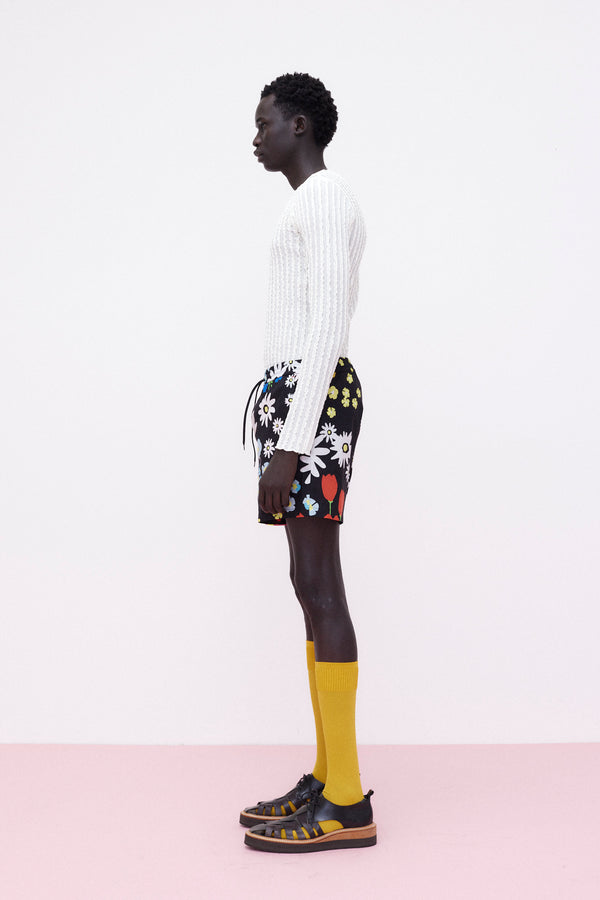 Shorts Cotton Floral, Black Multi-Color
