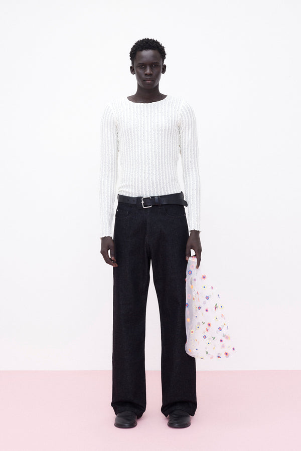 Jeans Wide Leg, Black Denim