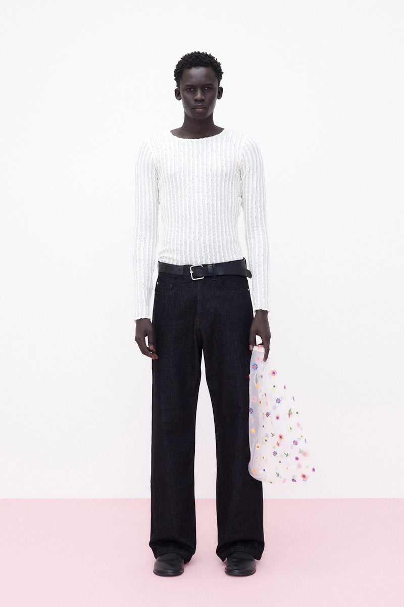 Jeans Wide Leg, Black Denim