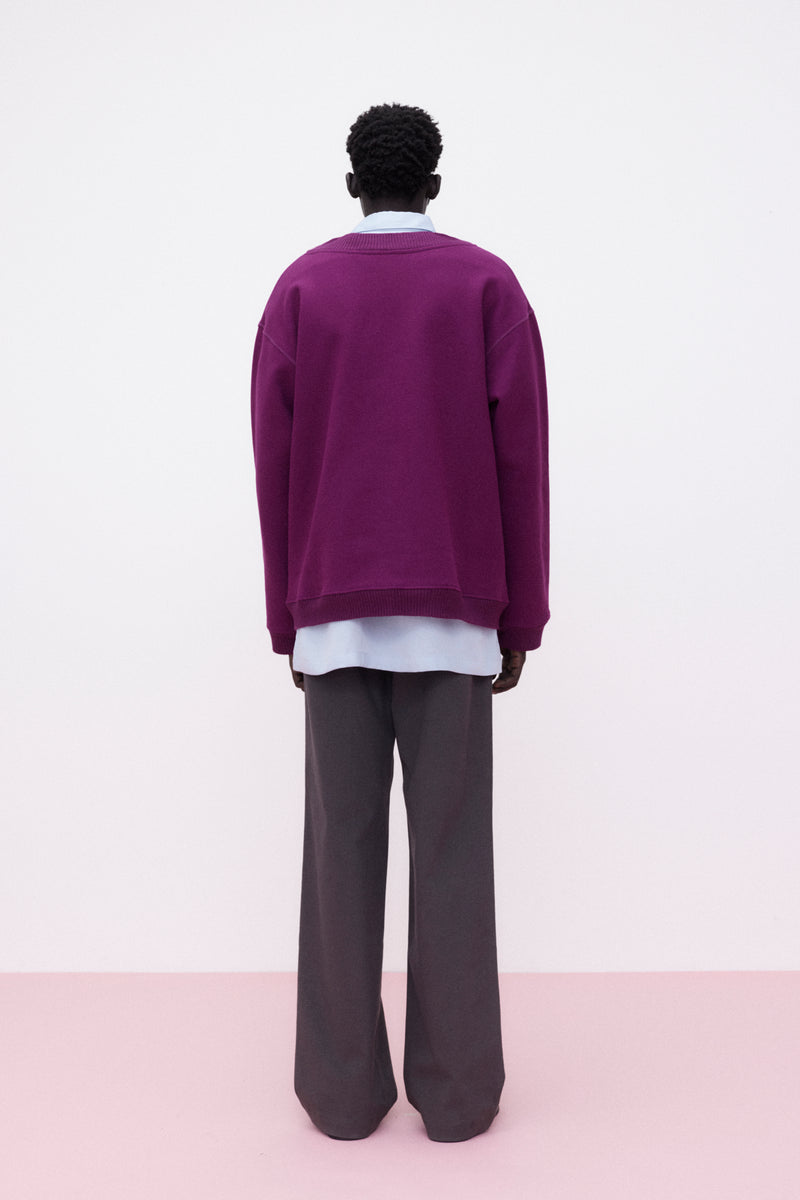 Sweater Cotton V-Neck, Fuchsia