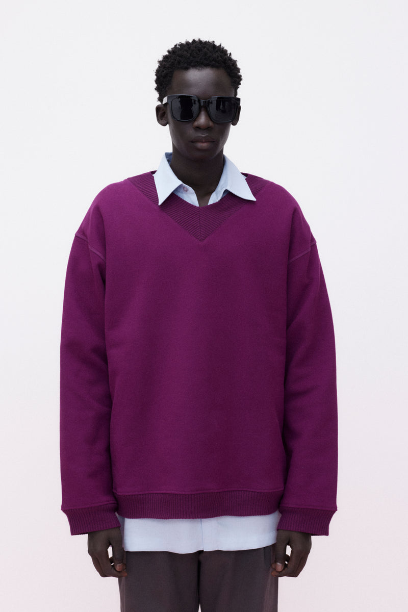 Sweater Cotton V-Neck, Fuchsia