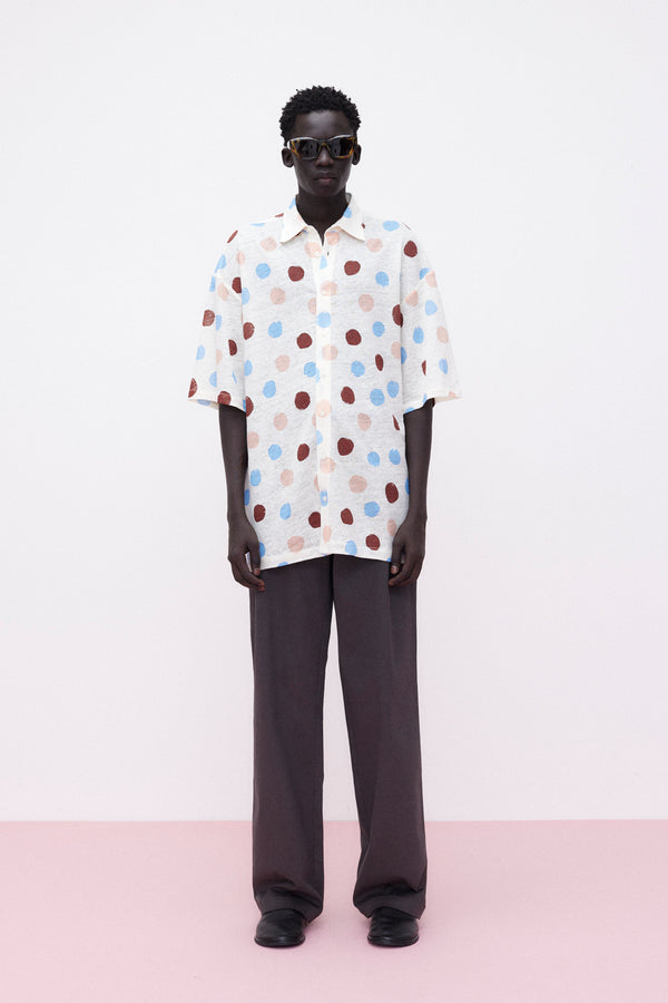Short Sleeve Shirt Knitted Linen Dots