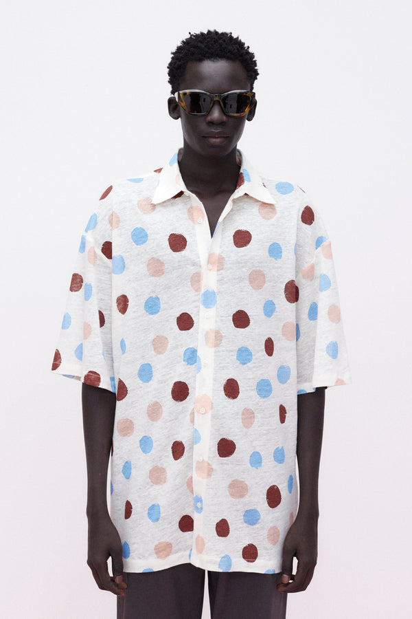Short Sleeve Shirt Knitted Linen Dots