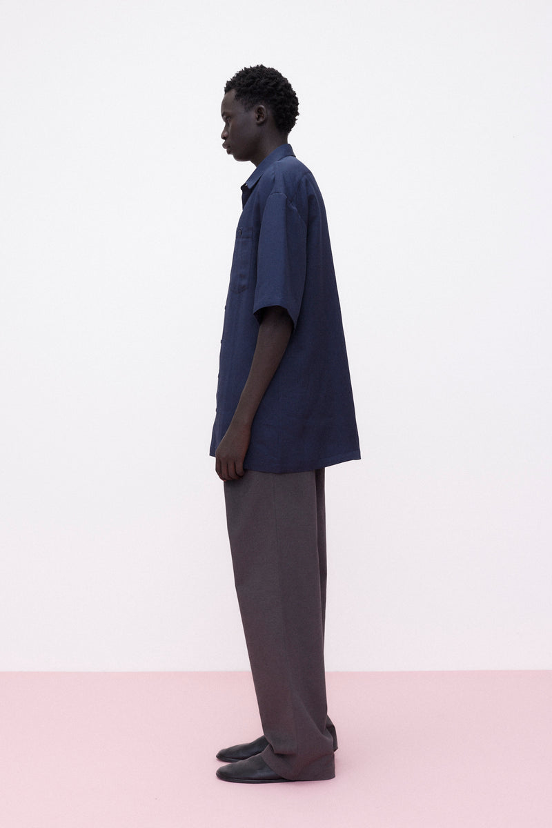 Short Sleeve Shirt Rayon Linen Blend, Navy
