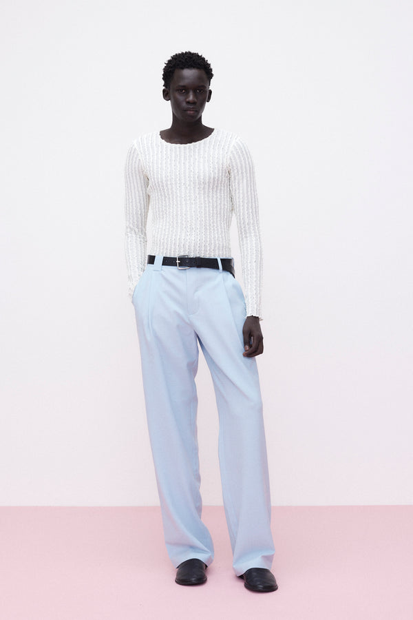 Trousers Pleated Virgin Wool, Light-Blue