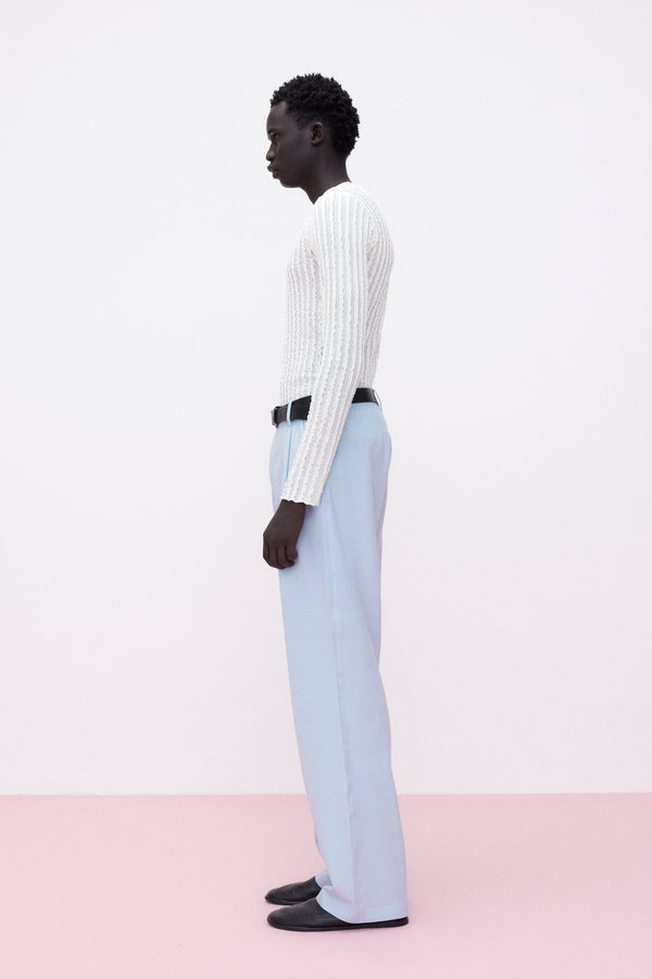 Trousers Pleated Virgin Wool, Light-Blue