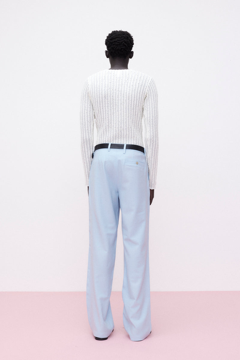 Trousers Pleated Virgin Wool, Light-Blue