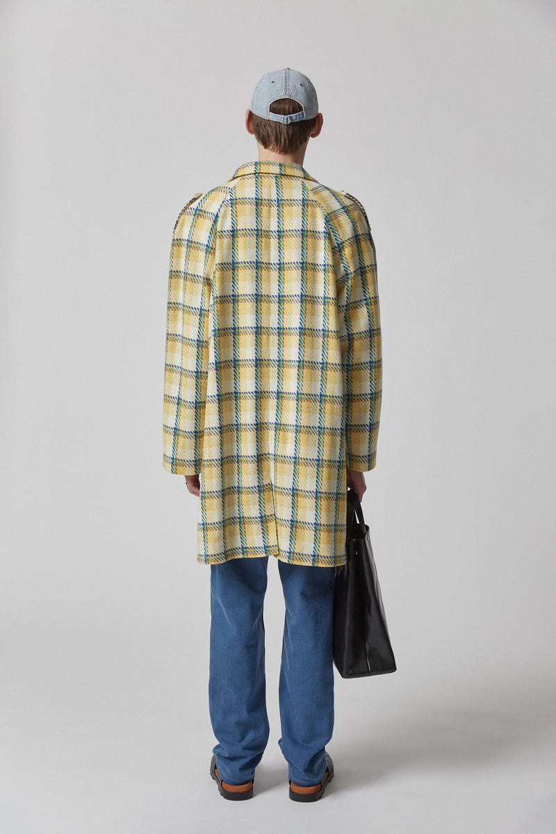 Coat Virgin Wool Checked, Yellow