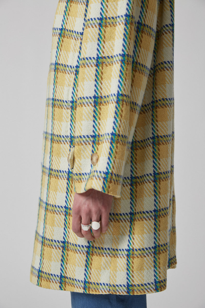 Coat Virgin Wool Checked, Yellow